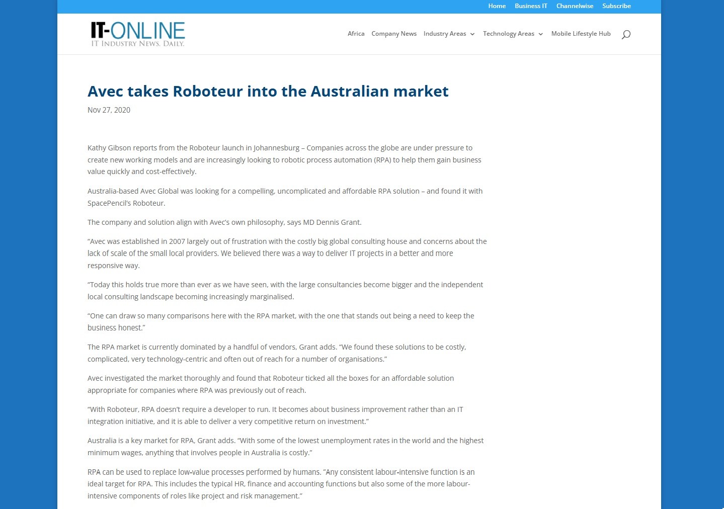 AVEC Takes Roboteur into the Australian Market