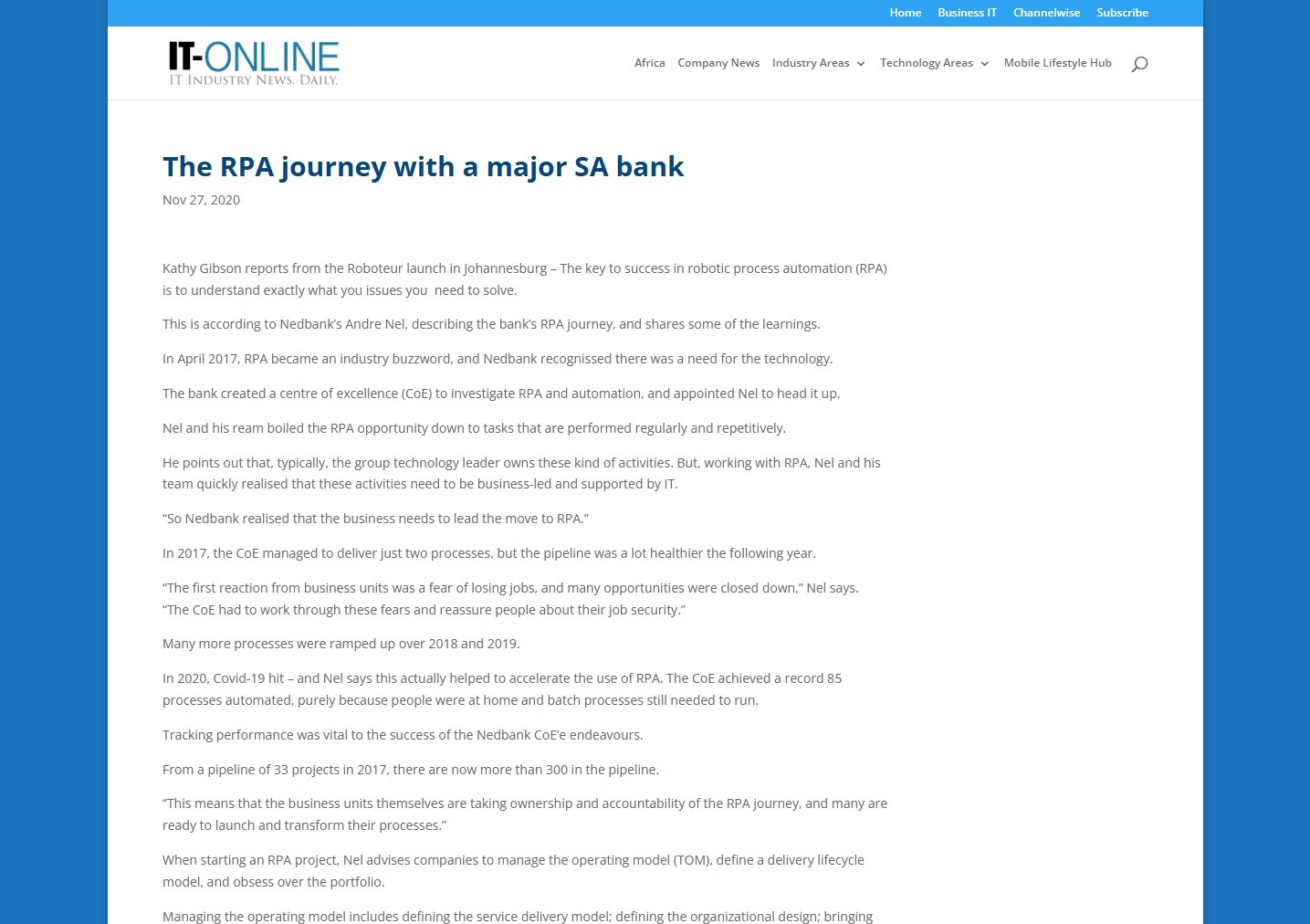 The RPA Journey with a Major SA Bank